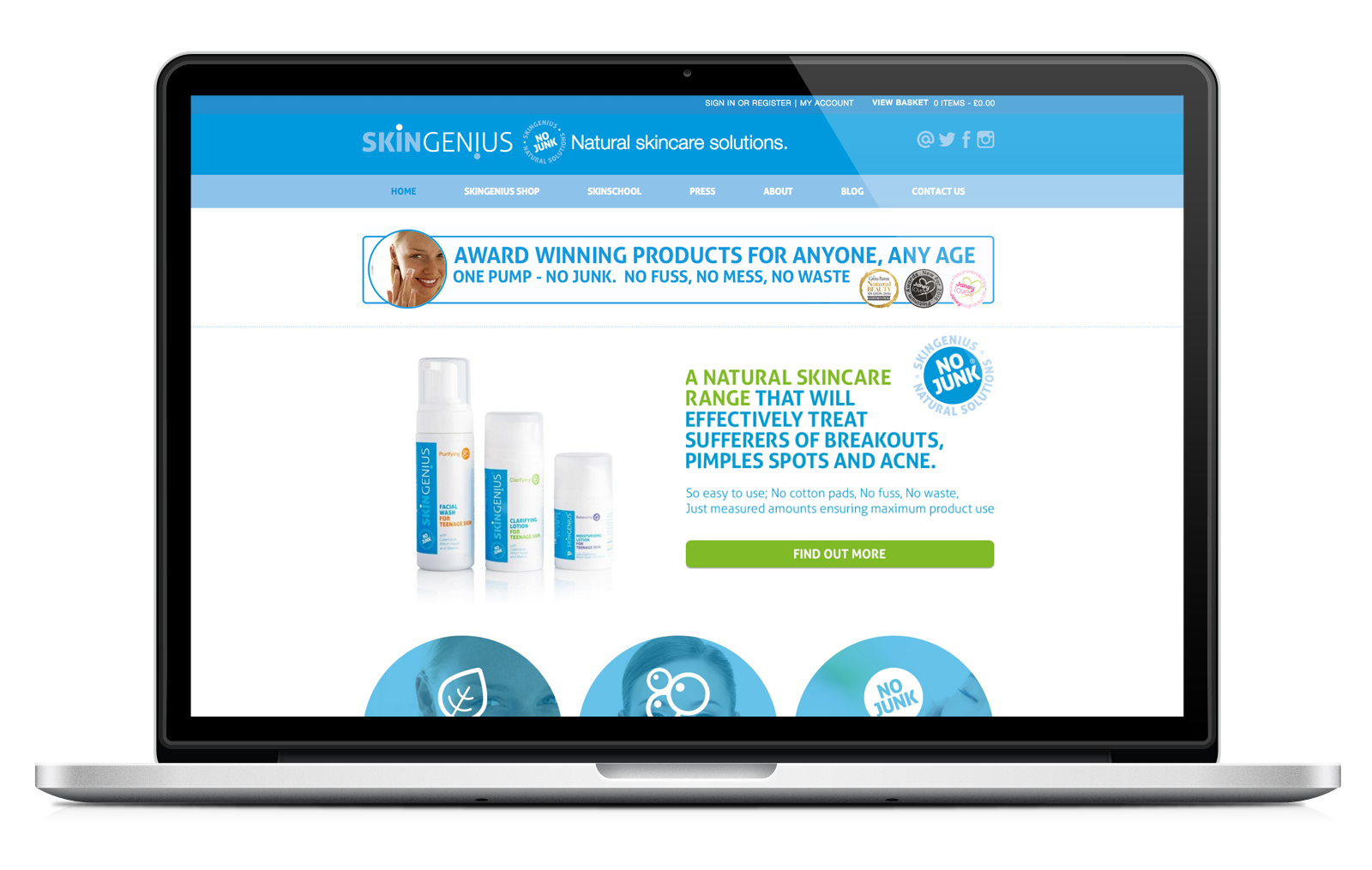 laptop showing Skin Genius ecommerce website built with iPages ecommerce CMS