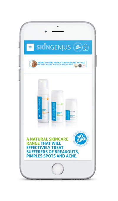mobile showing Skin Genius ecommerce website built with iPages ecommerce CMS