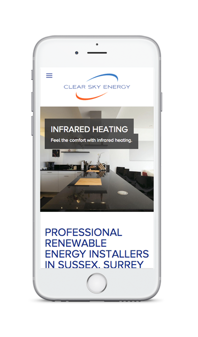 mobile showing Clear Sky Energy website built with iPages ecommerce CMS