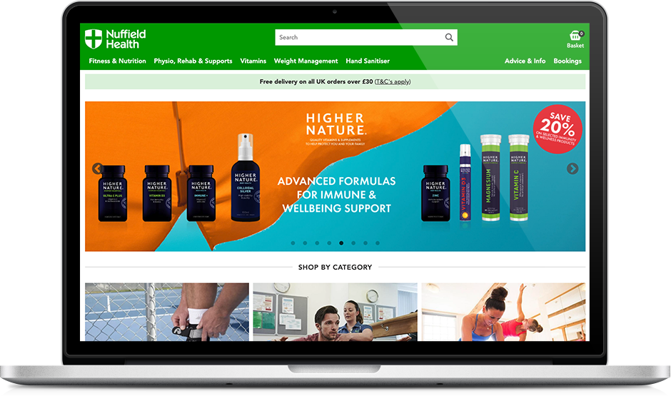 laptop showing Nuffield Health ecommerce website responsive redesign